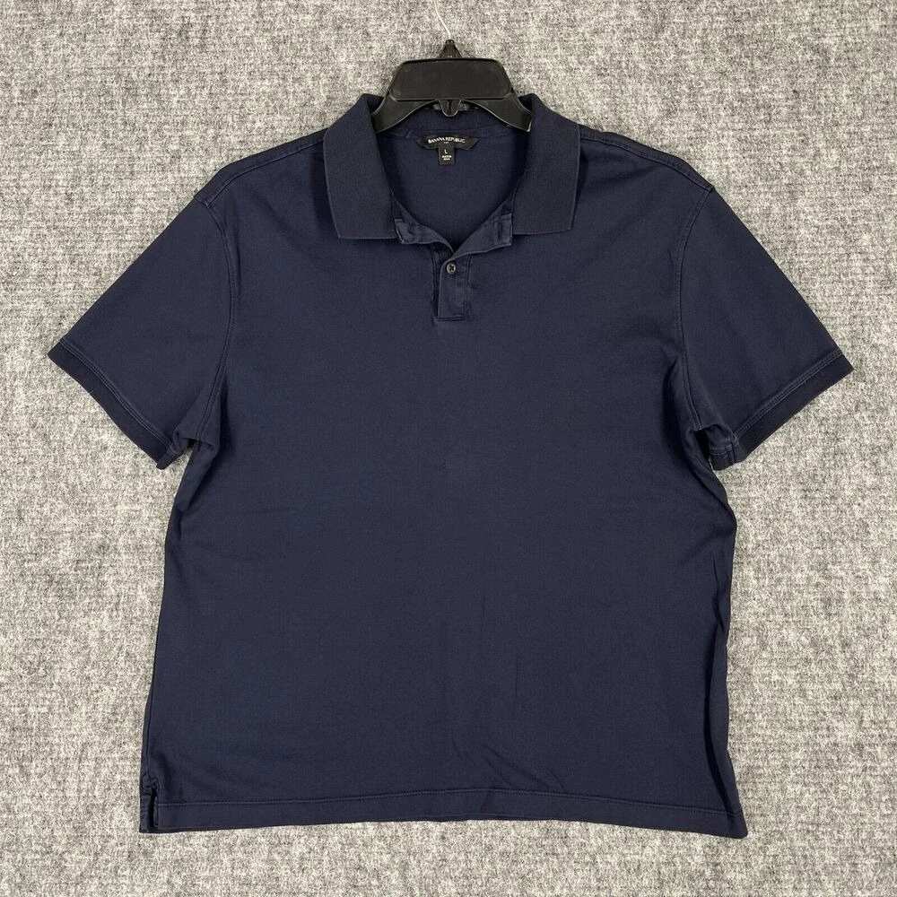 BANANA REPUBLIC LUXE TOUCH POLO SHIRT MENS L PREPPY NAVY‎ GOLF CASUAL QUICK-DRY